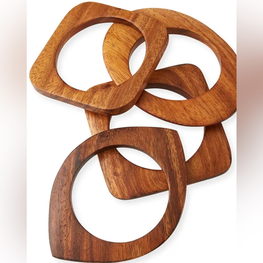 Kenneth Jay Lane Set of 4 Wood Geometric Wood Bangle Bracelets - Picture 4 of 7